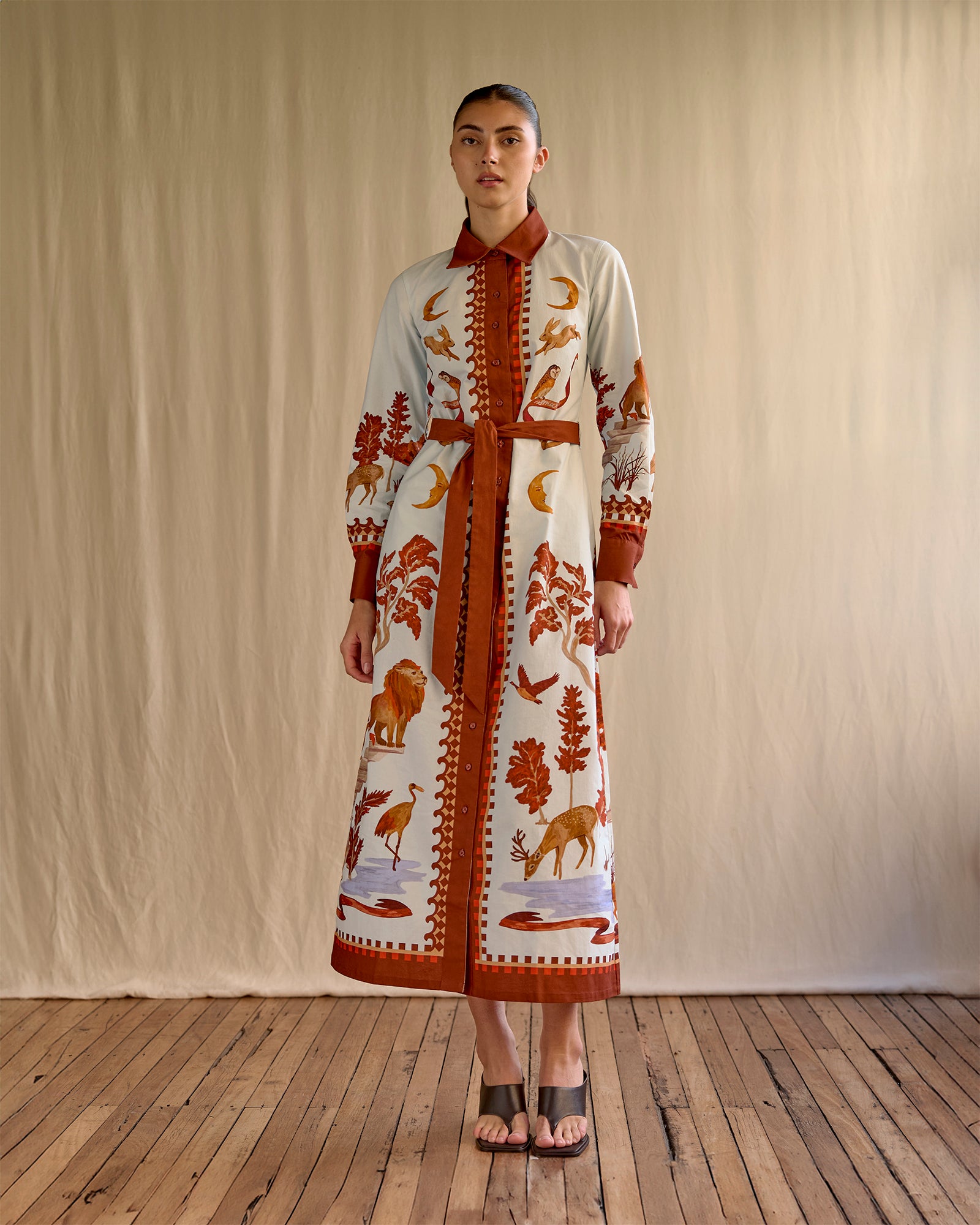 Moon Court - Long Sleeve Maxi Shirt Dress