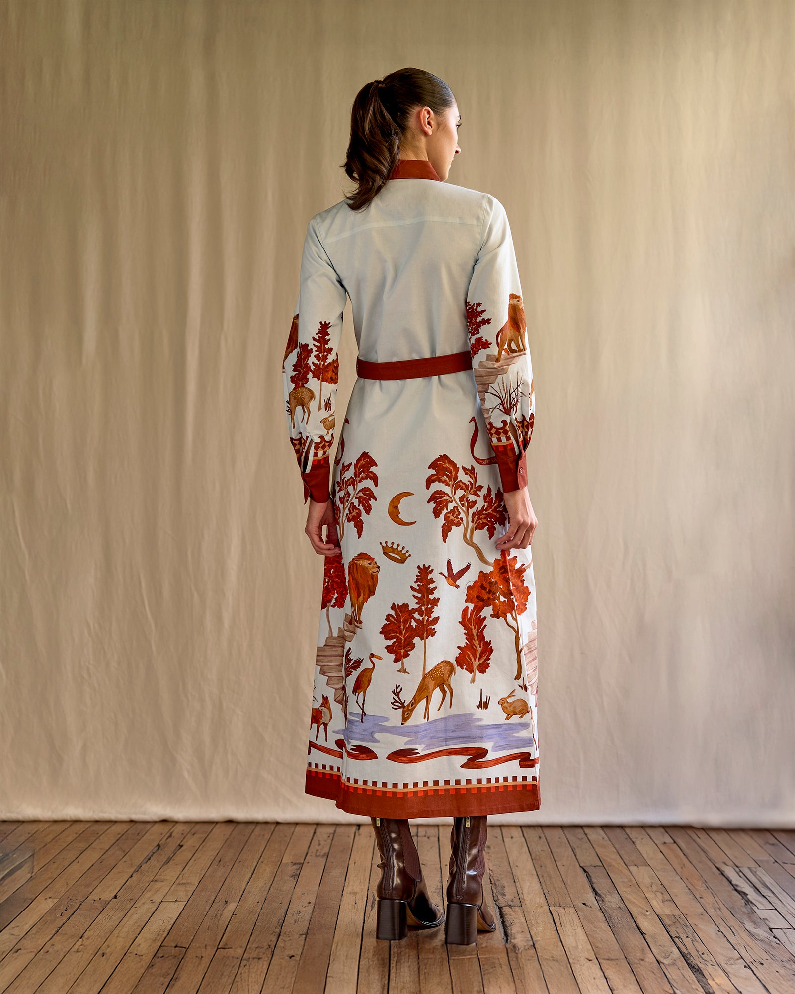 Moon Court - Long Sleeve Maxi Shirt Dress